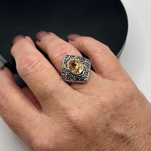 Fashion Jewelry Jewelry - Dazzling 18KGE Two Tone Amber CZ Stone Size 7.5 Ring